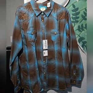 Wrangler Blue and Brown Plaid Shirt